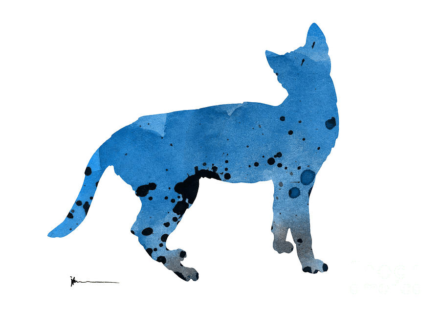 900x636 Blue Cat Silhouettes Art Print Watercolor Painting Painting By