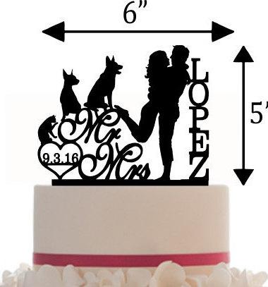380x407 Wedding Customized Cake Topper Mr And Mrs Silhouette With Pets