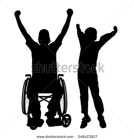 450x470 Vector Silhouettes Man Who Is In A Wheelchair With A Son. Design