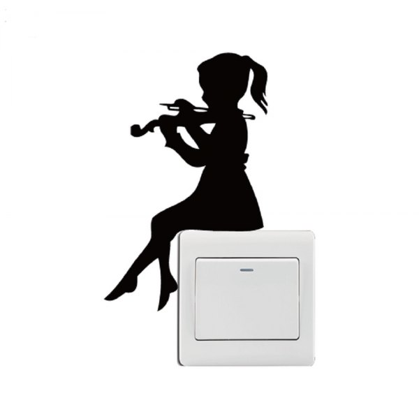 600x600 Wholesale Teen Girl Playing Violin Silhouette Switch Sticker Music