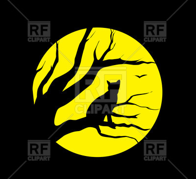 400x366 Silhouette Of Cat On Moon Background Royalty Free Vector Clip Art