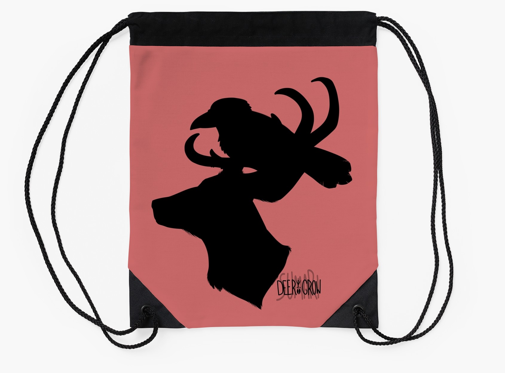 1690x1250 Deercrow Silhouette With Words Drawstring Bags By Deercrow