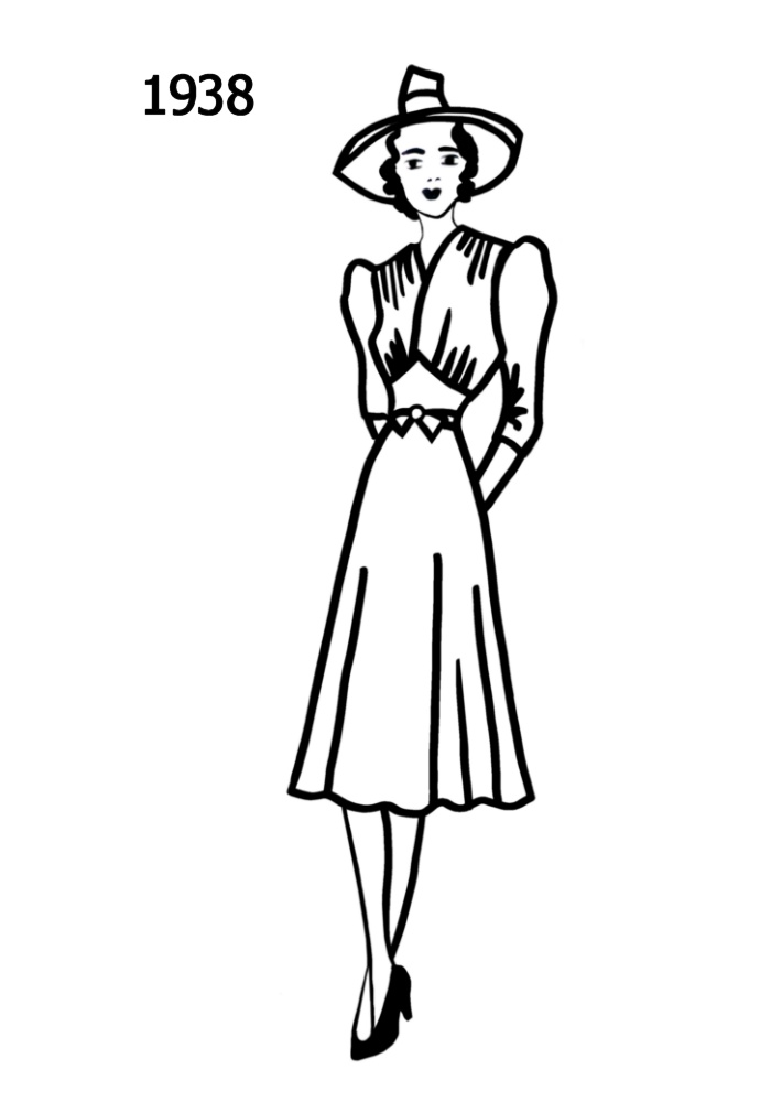 700x1000 Costume History Silhouettes 1938 1939 Free Line Drawings