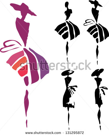 376x470 Silhouettes Of Women In Dresses And Hats On A White Background