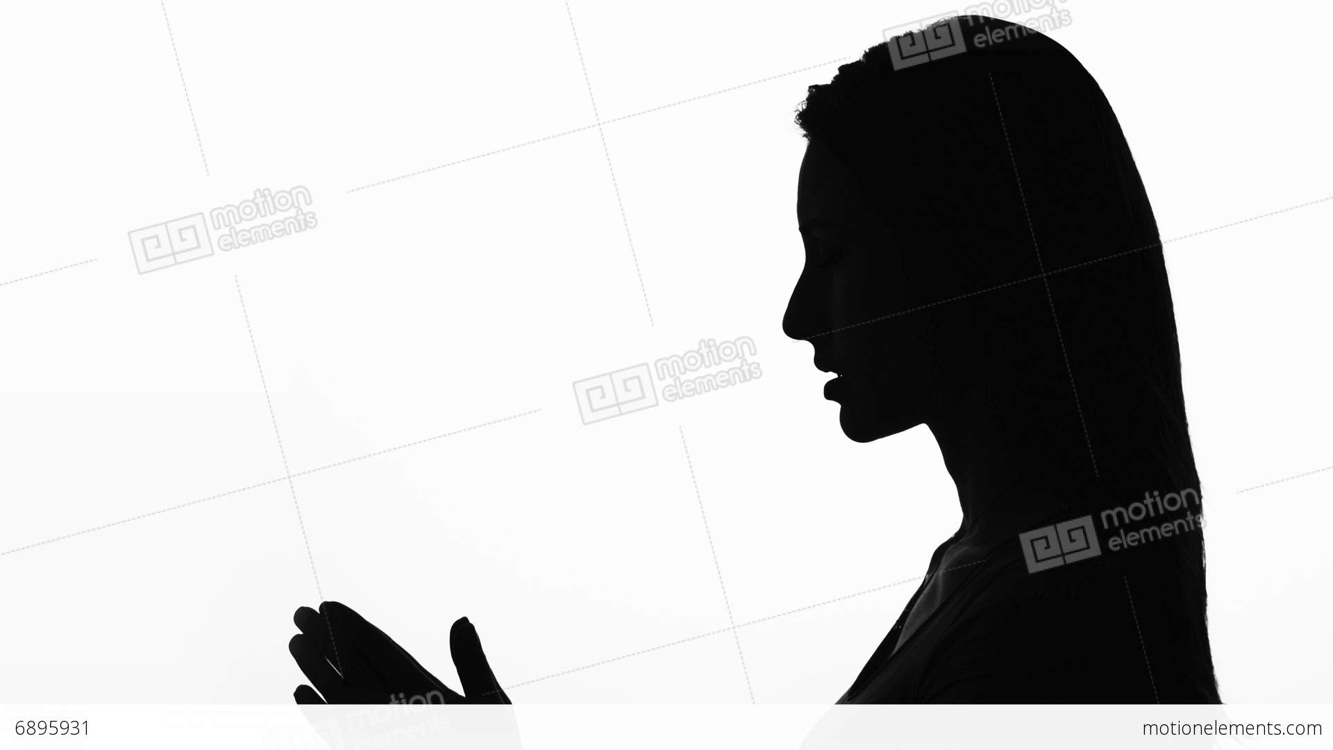 1920x1080 Closeup Profile Of A Woman Praying In Silhouette Isolated Stock