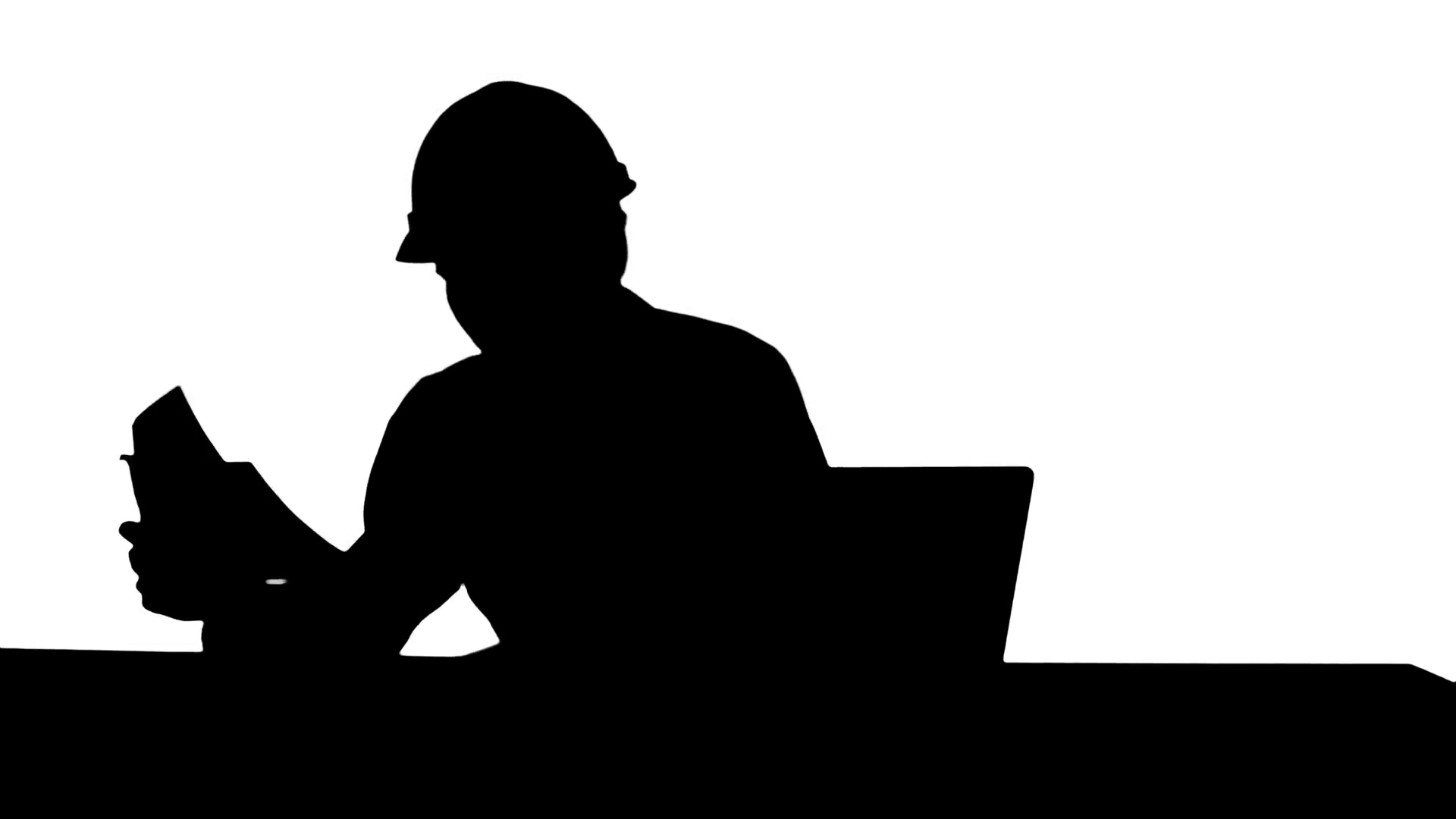 1920x1080 Silhouette Young Engineer Woman Reading Technical Drawings Stock