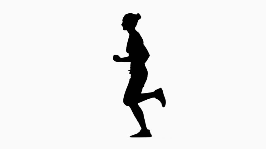 852x480 Woman Jogging. Side View. Silhouette. Slow Motion Stock Footage