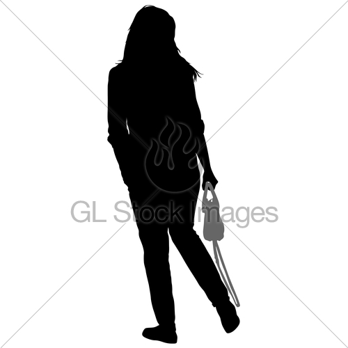500x500 Black Silhouette Woman Standing, People On White Background Gl
