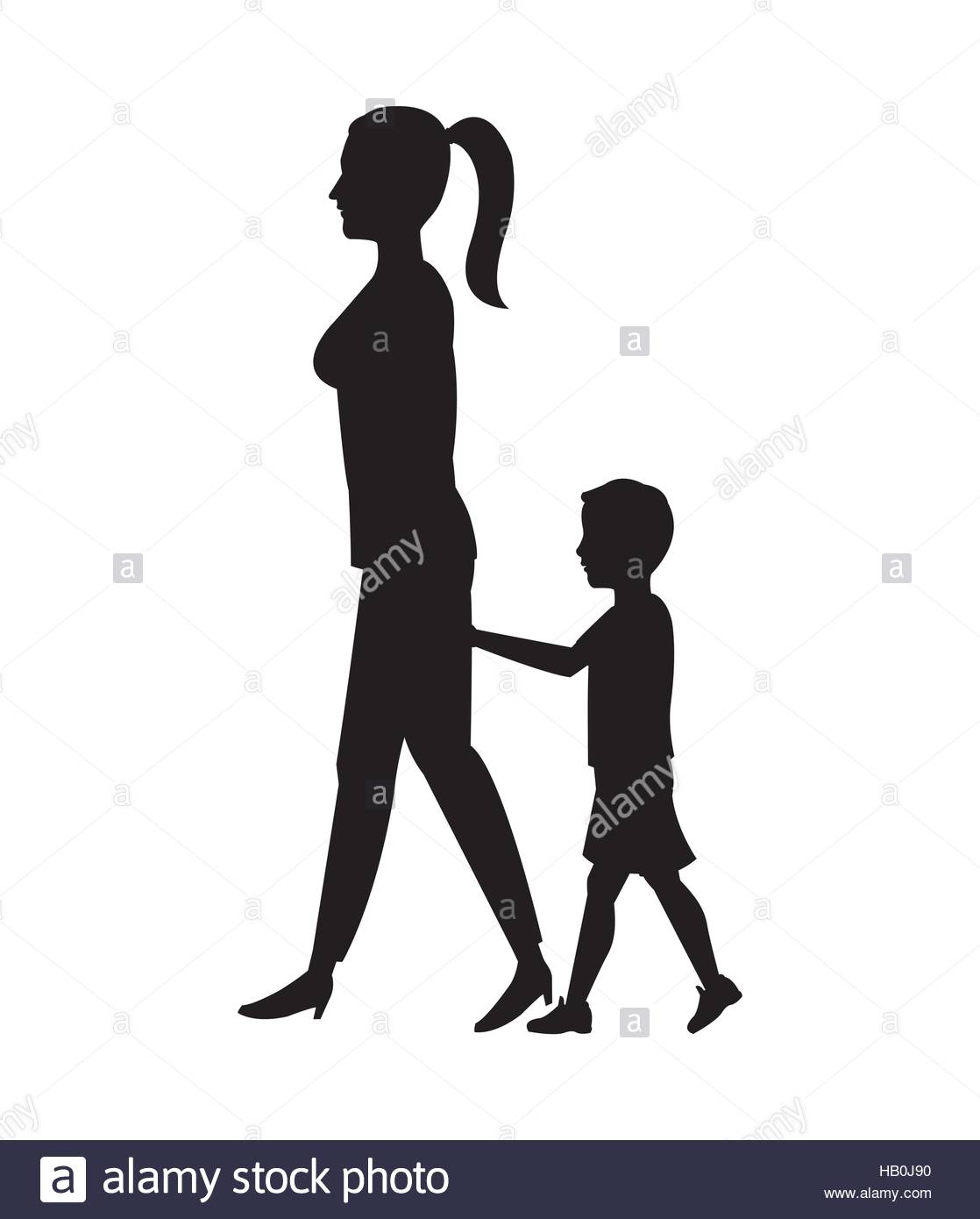 1118x1390 Silhouette Woman And Boy Son Walking Stock Vector Art