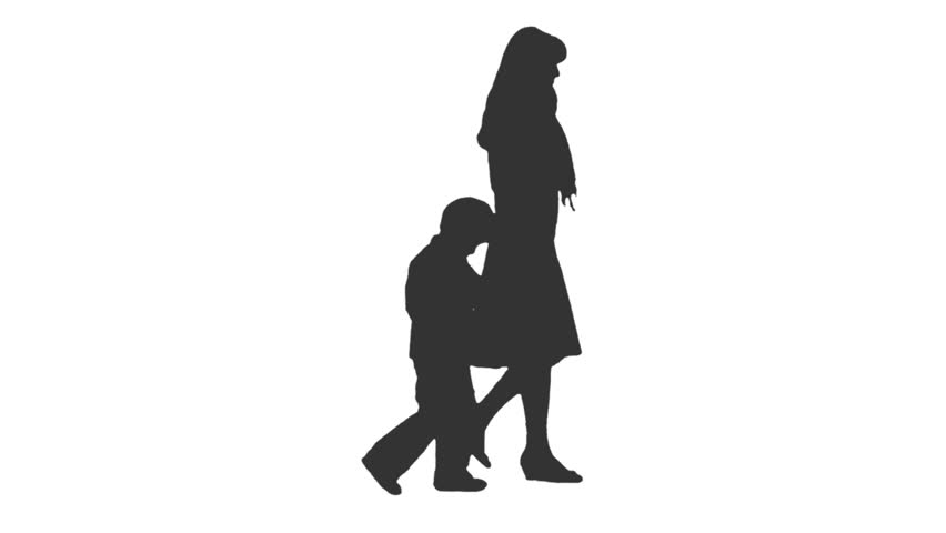 852x480 Silhouette Of Boy And Girl On White Background. Stock Footage