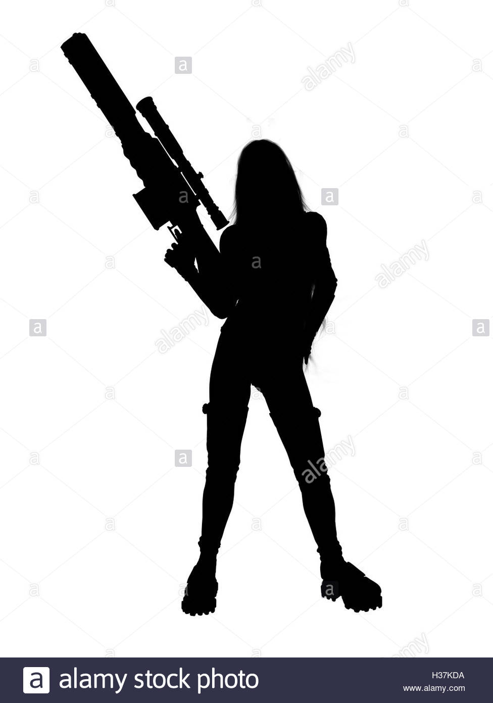 976x1390 Woman Holding A Gun Silhouette Stock Photo, Royalty Free Image