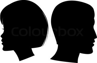 320x207 Woman Face Profile. Female Head Silhouette. Haircut Hair Of Medium
