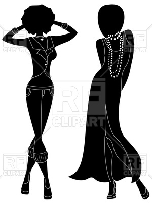 300x400 Silhouette Of Model Women In Long Gown And In Pants Royalty Free