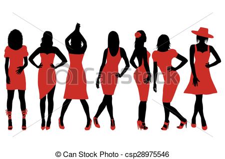 450x319 Collection Of Women Silhouettes In Red Dress Posing In Eps