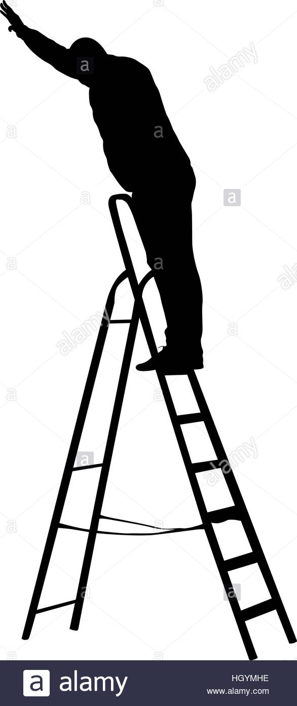 586x1390 Silhouette Worker Climbing The Ladder. Vector Illustration Stock
