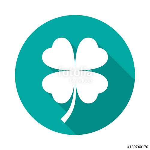 500x500 Four Leaf Clover Icon With Long Shadow. Flat Design Style. Round