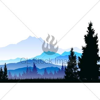 325x325 Pine Tree Silhouette With Mountain Background Gl Stock Images