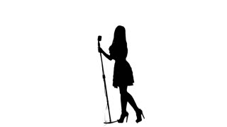 320x180 Singer Sings The Song With A Microphone. White. Silhouette Stock