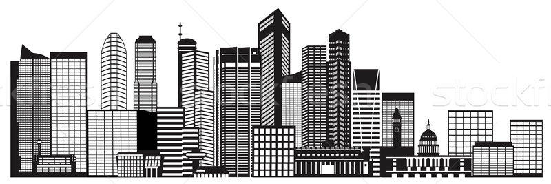 800x267 Singapore City Skyline Black And White Illustration Vector