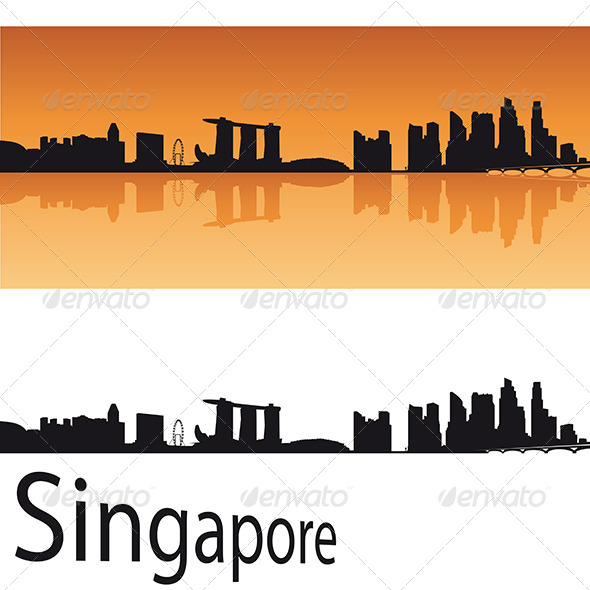 590x590 Singapore Skyline In Orange Background By Paulrommer Graphicriver