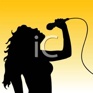 300x300 Silhouette Of A Woman Singing Into A Microphone Clipart Image