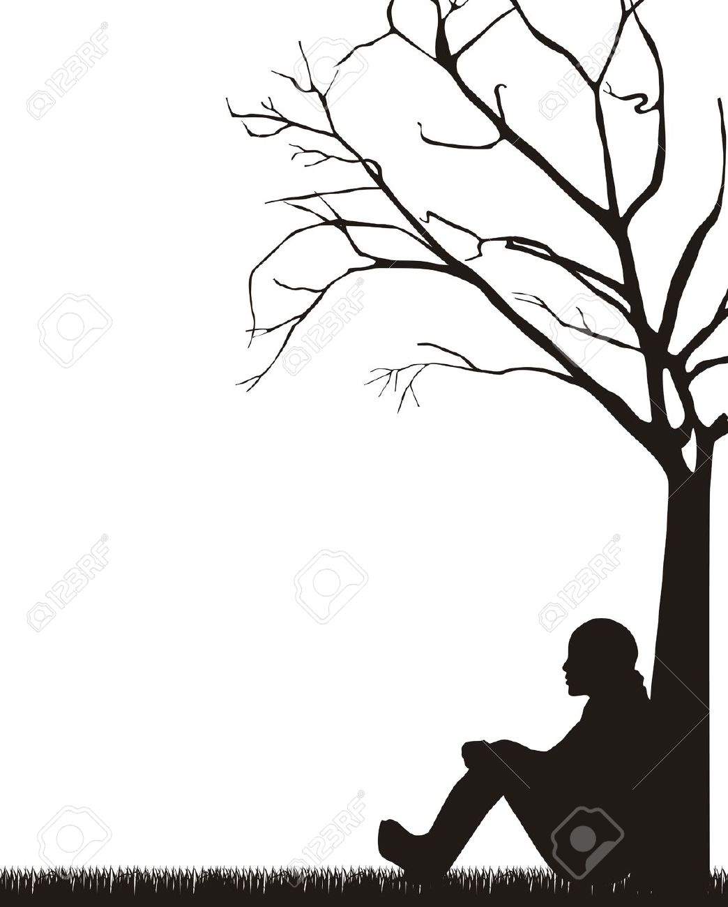1044x1300 Boy Sitting Under Tree Drawing