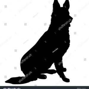 300x300 Interesting Black Silhouette Sitting German Shepherd Stock Vector