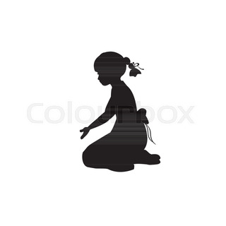 320x320 Silhouette Girl Sitting Lap Prayer. Vector Illustration Stock