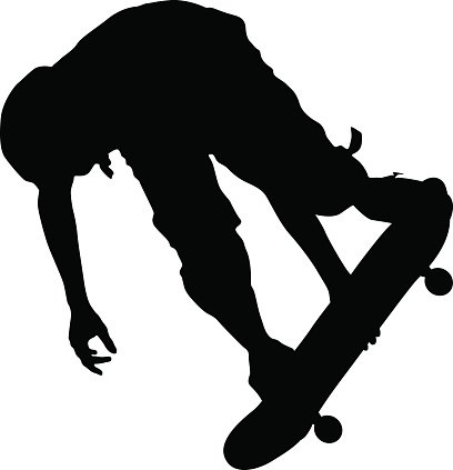 408x423 Silhouettes A Skateboarder Performs Vector Illustration Premium