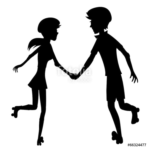 500x500 Happy Roller Skating Couple (Silhouette) Stock Image And Royalty