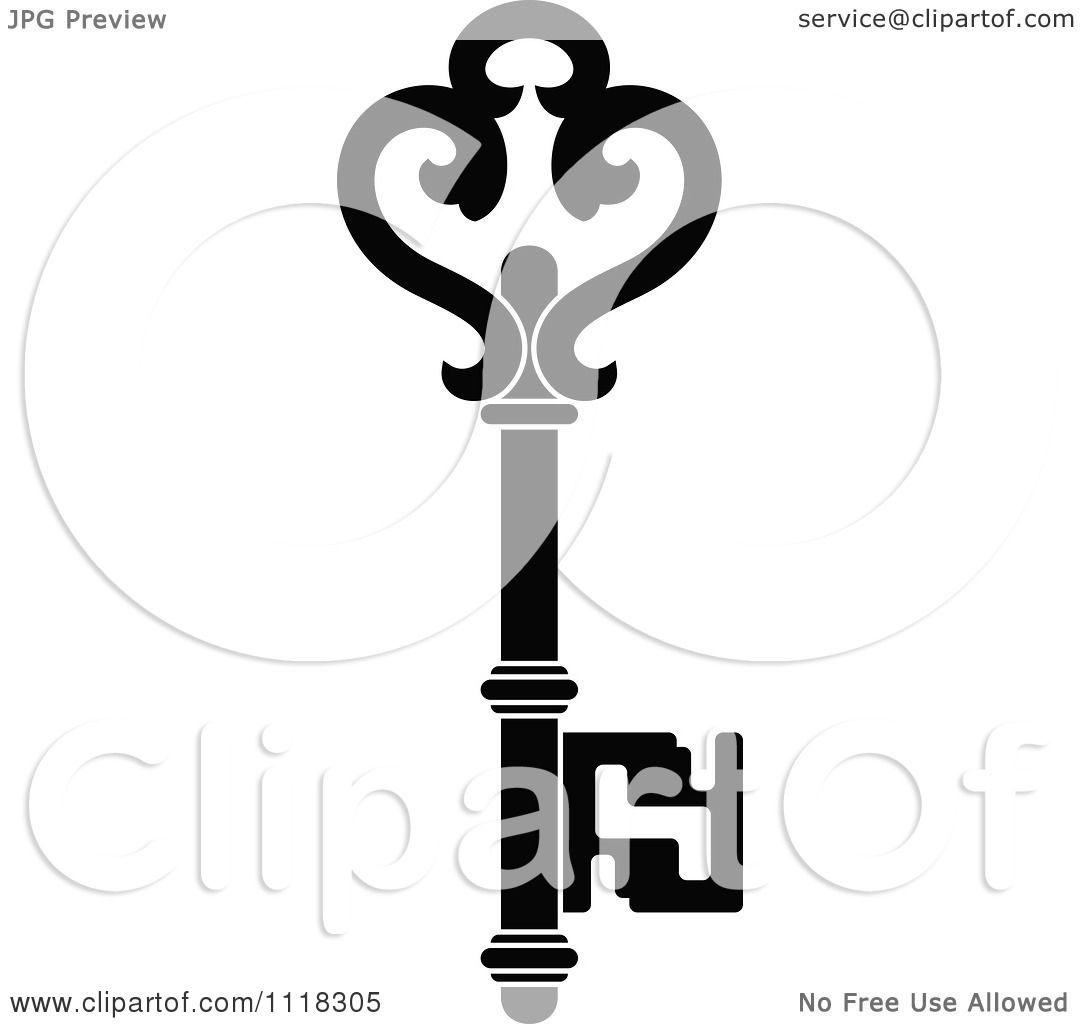 1080x1024 Clipart Of A Black And White Antique Skeleton Key 2