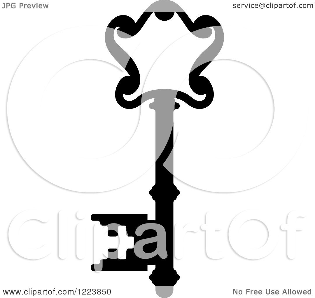 1080x1024 Clipart Of A Black And White Antique Skeleton Key 42