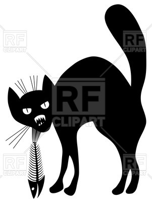 301x400 Silhouette Of Angry Black Cat With Fish Skeleton (Fish Bone)