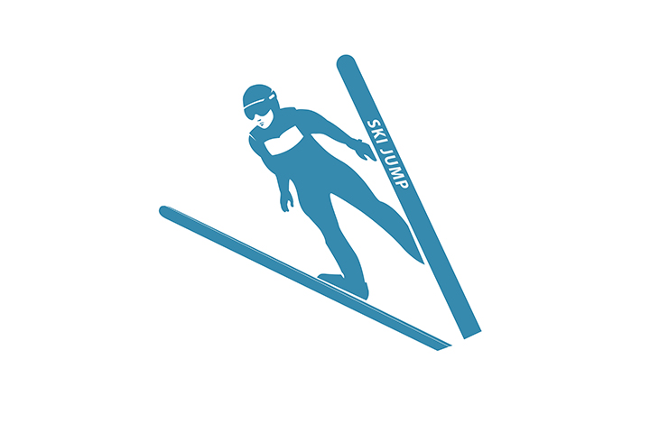 720x480 Ski Sport Icon Template. Jumping Skier Silhouette. Winter Sports