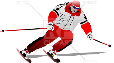 400x222 Colorful Silhouette Of Skier In Motion Royalty Free Vector Clip