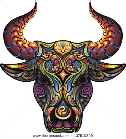 425x470 Bull. Silhouette Of A Head Of A Bull Collected From Plant Ornament