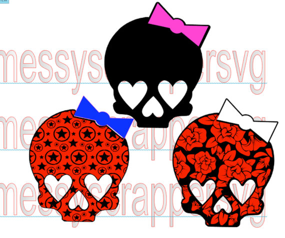 570x475 Girly Skulls With Hearts, Flowers, And Stars.(Svg Cut Files,vinyl