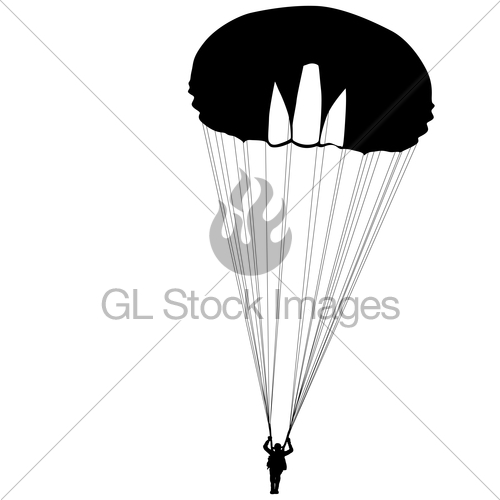 500x500 Skydiver, Silhouettes Parachuting On A White Background Gl Stock