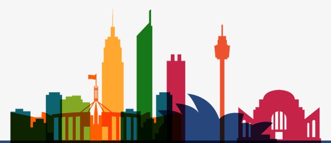 650x281 Color Australian City Silhouette Vector, Australia, Sydney Opera
