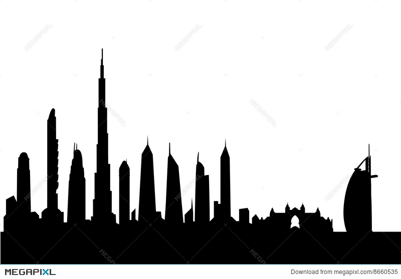 800x558 Dubai Skyline Silhouette Vector Illustration 8660535