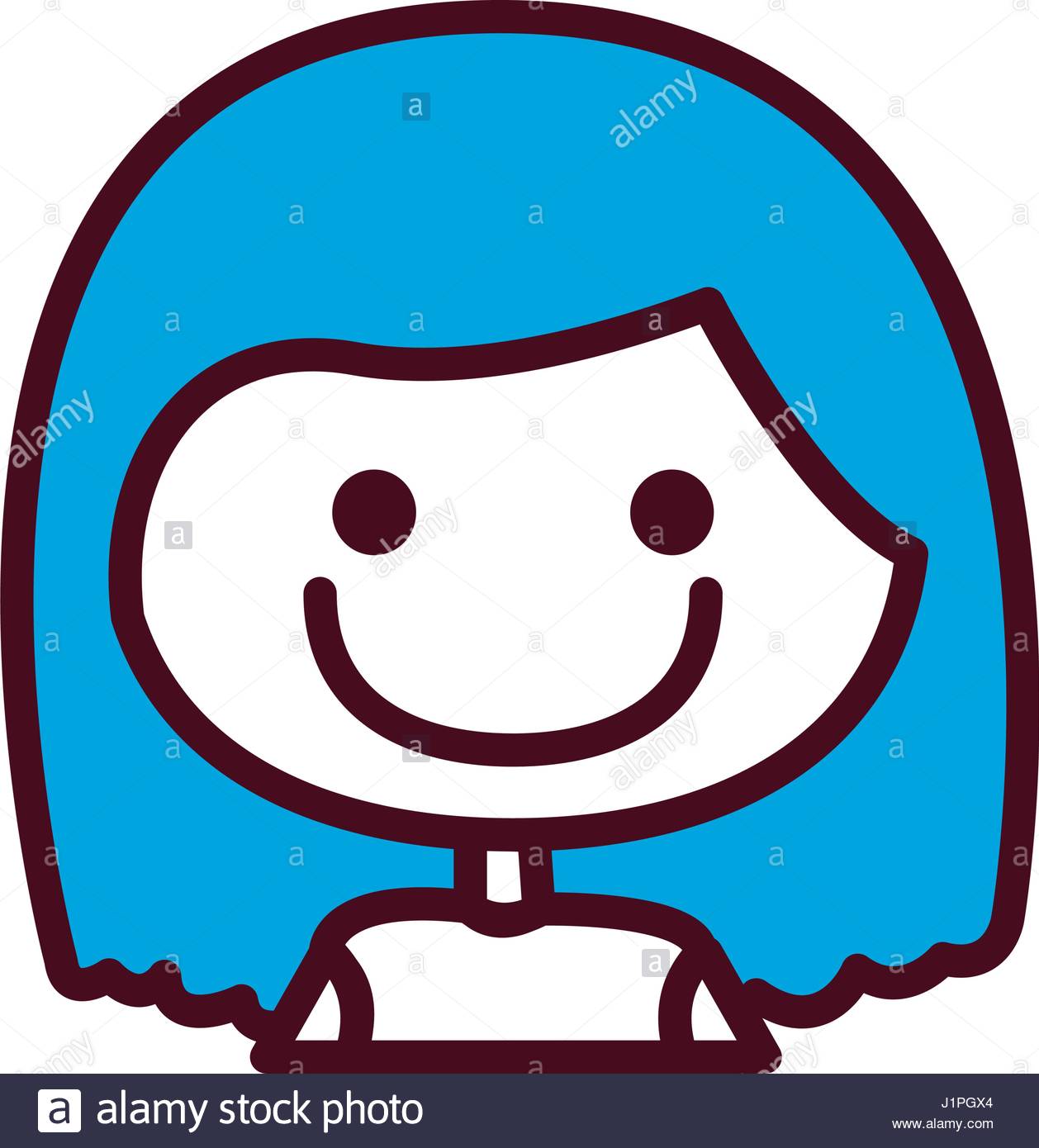 1258x1390 Hand Drawing Silhouette Half Body Girl With Blue Short Hair Stock