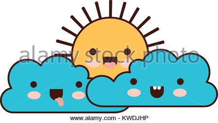 450x255 Kawaii Cloud Cumulus And Sun In Watercolor Silhouette Stock Vector
