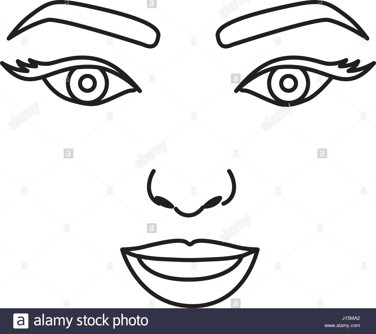 1300x1154 Silhouette Drawing Of Woman Face With Open Eyes And Smiling Stock