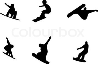 320x210 Snowboarder Man Silhouette Set For Design Use Stock Vector