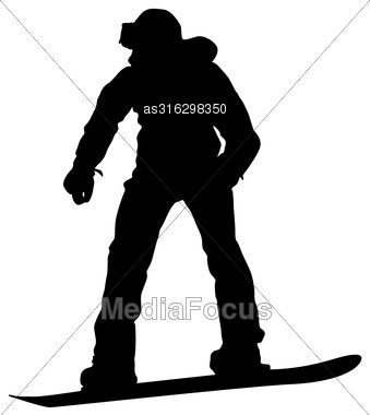 339x380 Black Silhouettes Snowboarders On White Background Vector