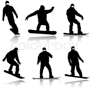 320x320 Black Silhouettes Set Snowboarders On White Background. Vector