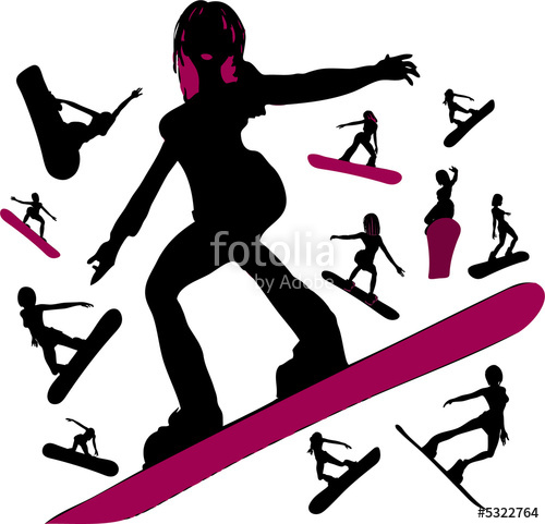 500x481 Girls On A Snowboard Silhouettes Stock Photo And Royalty Free