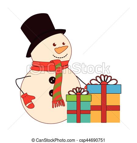 450x470 Color Silhouette With Snowman And Gift Boxes Vector Clipart