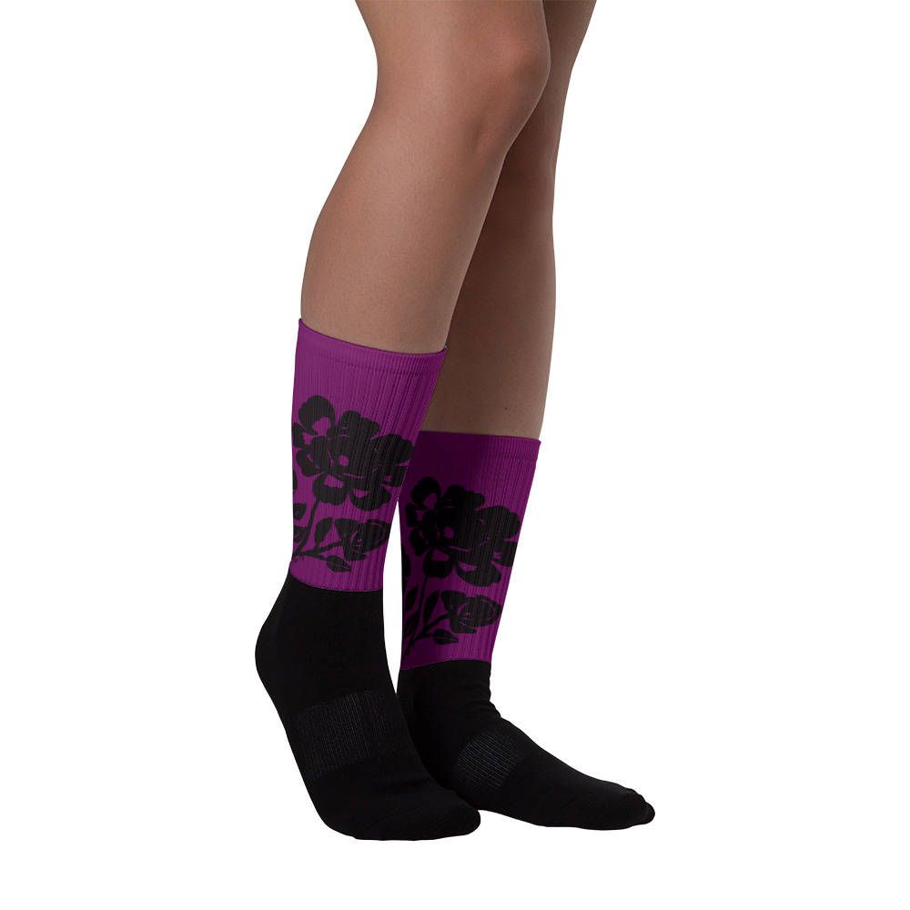 1000x1000 Purple Amp Black, Floral Socks, Floral Art Socks, Rose Socks