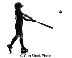 240x194 Woman Playing Softball Players Silhouette Isolated. One
